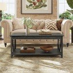 WLIVE Coffee Table, 43" Farmhouse Coffee Table with Storage Shelf & Sturdy V-Shaped Support, Wood Center Table for Living Room, Bedroom, Office and Balcony, Black