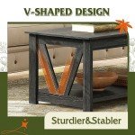 WLIVE Coffee Table, 43" Farmhouse Coffee Table with Storage Shelf & Sturdy V-Shaped Support, Wood Center Table for Living Room, Bedroom, Office and Balcony, Black
