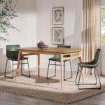 Walker Edison Mid-Century Modern Solid Wood Tapered-Leg Dining Table, 59 Inch, English Ash