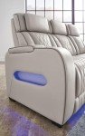 Signature Design by Ashley Boyington Contemporary Leather Match Power Reclining Sofa with USB Charging Ports, LED Lights and Adjustable Headrest, Light Gray