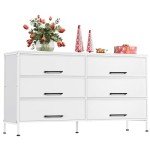 WLIVE Wide Fabric Dresser, 6 Drawer Dresser TV Stand for 68" TV, White Dressers Bedroom Furniture Large Storage Tower Unit with Fabric Bins for Bedroom, Closet, Hallway, White
