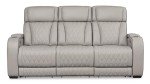 Signature Design by Ashley Boyington Contemporary Leather Match Power Reclining Sofa with USB Charging Ports, LED Lights and Adjustable Headrest, Light Gray
