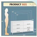 WLIVE Wide Fabric Dresser, 6 Drawer Dresser TV Stand for 68" TV, White Dressers Bedroom Furniture Large Storage Tower Unit with Fabric Bins for Bedroom, Closet, Hallway, White