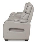 Signature Design by Ashley Boyington Contemporary Leather Match Power Reclining Sofa with USB Charging Ports, LED Lights and Adjustable Headrest, Light Gray