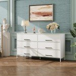 WLIVE Wide Fabric Dresser, 6 Drawer Dresser TV Stand for 68" TV, White Dressers Bedroom Furniture Large Storage Tower Unit with Fabric Bins for Bedroom, Closet, Hallway, White