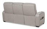 Signature Design by Ashley Boyington Contemporary Leather Match Power Reclining Sofa with USB Charging Ports, LED Lights and Adjustable Headrest, Light Gray