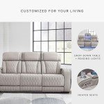 Signature Design by Ashley Boyington Contemporary Leather Match Power Reclining Sofa with USB Charging Ports, LED Lights and Adjustable Headrest, Light Gray
