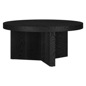 Henn&Hart 32" Wide Round Coffee Table in Natural Black, for Home, Living Room, Bedroom, Entertainment Room, Office
