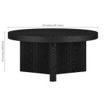 Henn&Hart 32" Wide Round Coffee Table in Natural Black, for Home, Living Room, Bedroom, Entertainment Room, Office