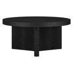 Henn&Hart 32" Wide Round Coffee Table in Natural Black, for Home, Living Room, Bedroom, Entertainment Room, Office