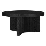 Henn&Hart 32" Wide Round Coffee Table in Natural Black, for Home, Living Room, Bedroom, Entertainment Room, Office