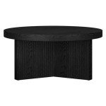 Henn&Hart 32" Wide Round Coffee Table in Natural Black, for Home, Living Room, Bedroom, Entertainment Room, Office