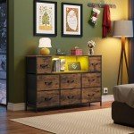WLIVE Dresser for Bedroom, TV Stand for Bedroom for 55 inch TV with Charging Station and LED Lights, Fabric Chest of Drawers with Open Shelves, 8 Drawers Dressers for Living Room, Closet