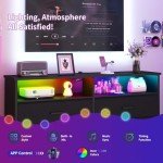 Dresser for bedroom, Fabric Black Bedroom Dresser with LED Lights and Charging Station, 6 Long Drawers Dressers, Tall Wide Chest of Drawers Storage Organizer TV Stand for up to 60" TV for Living Room