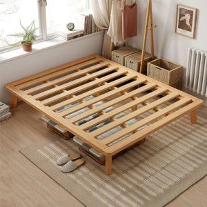 NELYE Queen Solid Wood Platform Bed Frame