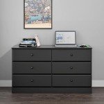 Prepac Astrid 6 Drawer Double Dresser for Bedroom, Wide Chest of Drawers, Bedroom Furniture, Clothes Storage and Organizer, 15.5" D x 47.5" W x 26.85" H, Black