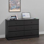 Prepac Astrid 6 Drawer Double Dresser for Bedroom, Wide Chest of Drawers, Bedroom Furniture, Clothes Storage and Organizer, 15.5" D x 47.5" W x 26.85" H, Black