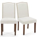 DUMOS Upholstered Dining Chairs Set of 2, Modern Fabric Dining Room Chair with Nailhead Trim and Wood Legs, Mid-Century Accent for Living Room, Kitchen, Beige