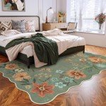Lahome Floral Living Room Rugs, Area Rugs 5x7 Rug for Bedroom Ultra-Thin Soft Rug, Non-Slip Washable Rugs Stain Resistant Boho Rug Low-Pile Throw Rug for ‎Dining Room Office (5x7ft,Green)