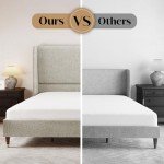 PaPaJet King Platform Bed Frame 51.2" High Headboard Tall Upholstered Bed/No Box Spring Required/Wood Slat Support/Easy Assembly/Light Khaki
