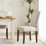 DUMOS Upholstered Dining Chairs Set of 2, Modern Fabric Dining Room Chair with Nailhead Trim and Wood Legs, Mid-Century Accent for Living Room, Kitchen, Beige
