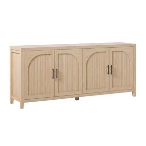 Walker Edison Sasha 70" Reeded Sideboard, Credenza with Doors for Kitchen, Dining Room, Media and Game Storage, Buffet Cabinet with Cord Management, 16" D X 30" H, Coastal Oak