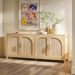 Walker Edison Sasha 70" Reeded Sideboard, Credenza with Doors for Kitchen, Dining Room, Media and Game Storage, Buffet Cabinet with Cord Management, 16" D X 30" H, Coastal Oak