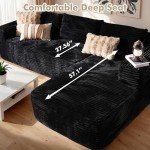 106" Cloud Sectional Couch with Chaise Lounge,L Shaped Modular Modern Sofa,Comfy Corduroy Fluffy Couches with Deep Seat,No Assembly Required Couch for Living Room(Right,Plush Corduroy,Black)