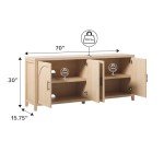 Walker Edison Sasha 70" Reeded Sideboard, Credenza with Doors for Kitchen, Dining Room, Media and Game Storage, Buffet Cabinet with Cord Management, 16" D X 30" H, Coastal Oak