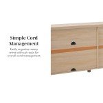 Walker Edison Sasha 70" Reeded Sideboard, Credenza with Doors for Kitchen, Dining Room, Media and Game Storage, Buffet Cabinet with Cord Management, 16" D X 30" H, Coastal Oak