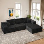 106" Cloud Sectional Couch with Chaise Lounge,L Shaped Modular Modern Sofa,Comfy Corduroy Fluffy Couches with Deep Seat,No Assembly Required Couch for Living Room(Right,Plush Corduroy,Black)