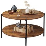 WLIVE Round Coffee Table, 32.6" Small Coffee Table with Storage Shelf, 2-Tier Circle Wood Center Table for Living Room, Apartment, Rustic Brown