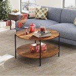 WLIVE Round Coffee Table, 32.6" Small Coffee Table with Storage Shelf, 2-Tier Circle Wood Center Table for Living Room, Apartment, Rustic Brown