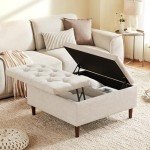 Weture 35 Inch Extra Large Storage Ottoman Coffee Table with Lift Top, Oversized Square Ottoman with Storage, Tufted Upholstered Ottoman Coffee Tables for Living Room (Fabric, Beige)