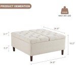 Weture 35 Inch Extra Large Storage Ottoman Coffee Table with Lift Top, Oversized Square Ottoman with Storage, Tufted Upholstered Ottoman Coffee Tables for Living Room (Fabric, Beige)