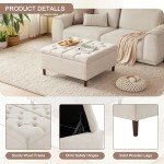 Weture 35 Inch Extra Large Storage Ottoman Coffee Table with Lift Top, Oversized Square Ottoman with Storage, Tufted Upholstered Ottoman Coffee Tables for Living Room (Fabric, Beige)