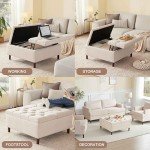 Weture 35 Inch Extra Large Storage Ottoman Coffee Table with Lift Top, Oversized Square Ottoman with Storage, Tufted Upholstered Ottoman Coffee Tables for Living Room (Fabric, Beige)