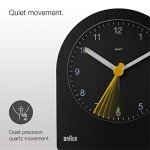 Braun Classic Analogue Alarm Clock with Snooze and Continuous Backlight, Quiet Quartz Movement, Crescendo Beep Alarm in Black, Model BC22B.