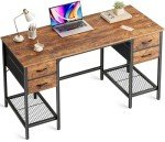 Huuger 47 Inch Computer Desk with 4 Drawers, Office Desk with Mesh Shelf, Gaming Desk, Large Storage, Writing Work Desk for Home Office, Study, Bedroom, Work from Home, Rustic Brown