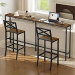 MAHANCRIS Bar Stools, Set of 2 Bar Chairs with Backrest and Footrest, 26" Tall Counter Bar Stools, Kitchen Breakfast Bar Chairs, Easy Assembly, for Dining Room, Rustic Brown BAHR0901N1