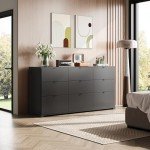 WLIVE 9 Drawer Dressers, Modern Large Wood Dresser Chest for Bedroom Organize with Sturdy Metal Handle, TV Stand for 75 inch TV, Living Room Office, Hallway, Ball Bearing Slide, Black (63" W)