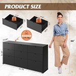WLIVE 9 Drawer Dressers, Modern Large Wood Dresser Chest for Bedroom Organize with Sturdy Metal Handle, TV Stand for 75 inch TV, Living Room Office, Hallway, Ball Bearing Slide, Black (63" W)
