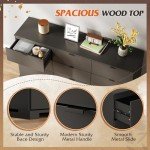 WLIVE 9 Drawer Dressers, Modern Large Wood Dresser Chest for Bedroom Organize with Sturdy Metal Handle, TV Stand for 75 inch TV, Living Room Office, Hallway, Ball Bearing Slide, Black (63" W)