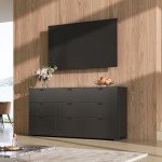 WLIVE 9 Drawer Dressers, Modern Large Wood Dresser Chest for Bedroom Organize with Sturdy Metal Handle, TV Stand for 75 inch TV, Living Room Office, Hallway, Ball Bearing Slide, Black (63" W)