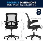 Flash Furniture Kelista Mid-Back Swivel Office Chair with Adjustable Seat Height, Ergonomic Mesh Desk Chair with Flip-Up Armrests, Black