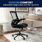 Flash Furniture Kelista Mid-Back Swivel Office Chair with Adjustable Seat Height, Ergonomic Mesh Desk Chair with Flip-Up Armrests, Black