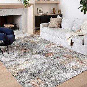 vivorug Washable Rug, Ultra Soft Area Rug 8x10, Non Slip Abstract Rug Foldable, Stain Resistant Rugs for Living Room Bedroom, Modern Fuzzy Rug (Gray/Rust, 8'x10')