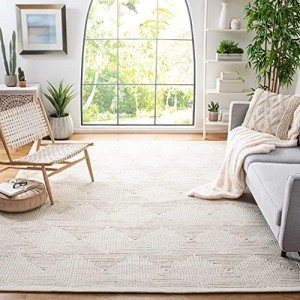 SAFAVIEH Area Rug 8x10 - Textural Collection - Large - Ivory, Handmade Wool, Ideal for Living Room, Bedroom, Office, Dining Space (TXT102A)