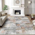 vivorug Washable Rug, Ultra Soft Area Rug 8x10, Non Slip Abstract Rug Foldable, Stain Resistant Rugs for Living Room Bedroom, Modern Fuzzy Rug (Gray/Rust, 8'x10')