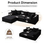 Vamcheer Modular Sectional Sofa with Chaise, Modern L Shaped Cloud Couch with Deep Seat, Sectional Couches for Living Room, Bedroom, Office, No Assembly Required, Black